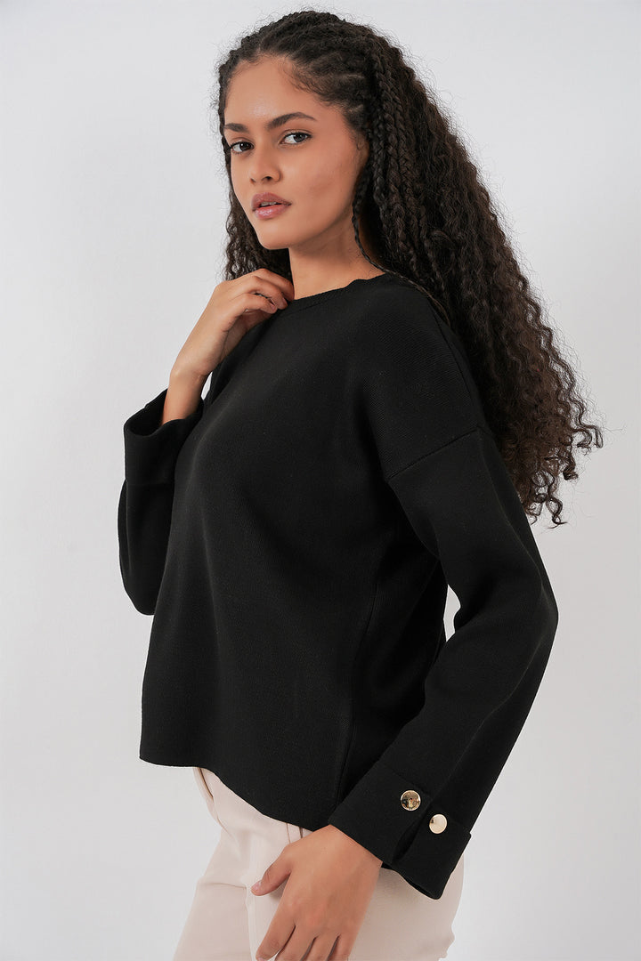 Bigdart Femme Pull Oversize à Boutons sur les Manches 15981 - Noir