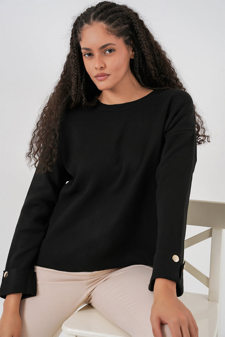 Bigdart Femme Pull Oversize à Boutons sur les Manches 15981 - Noir