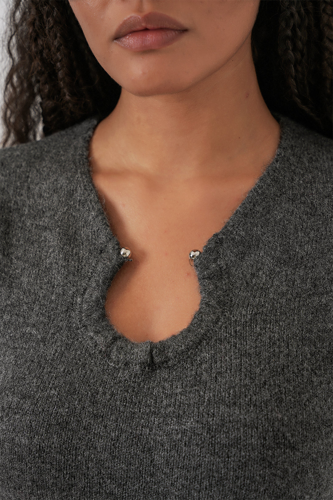 Bigdart Robe en tricot avec détail de collier pour femme 15989 - Anthracite