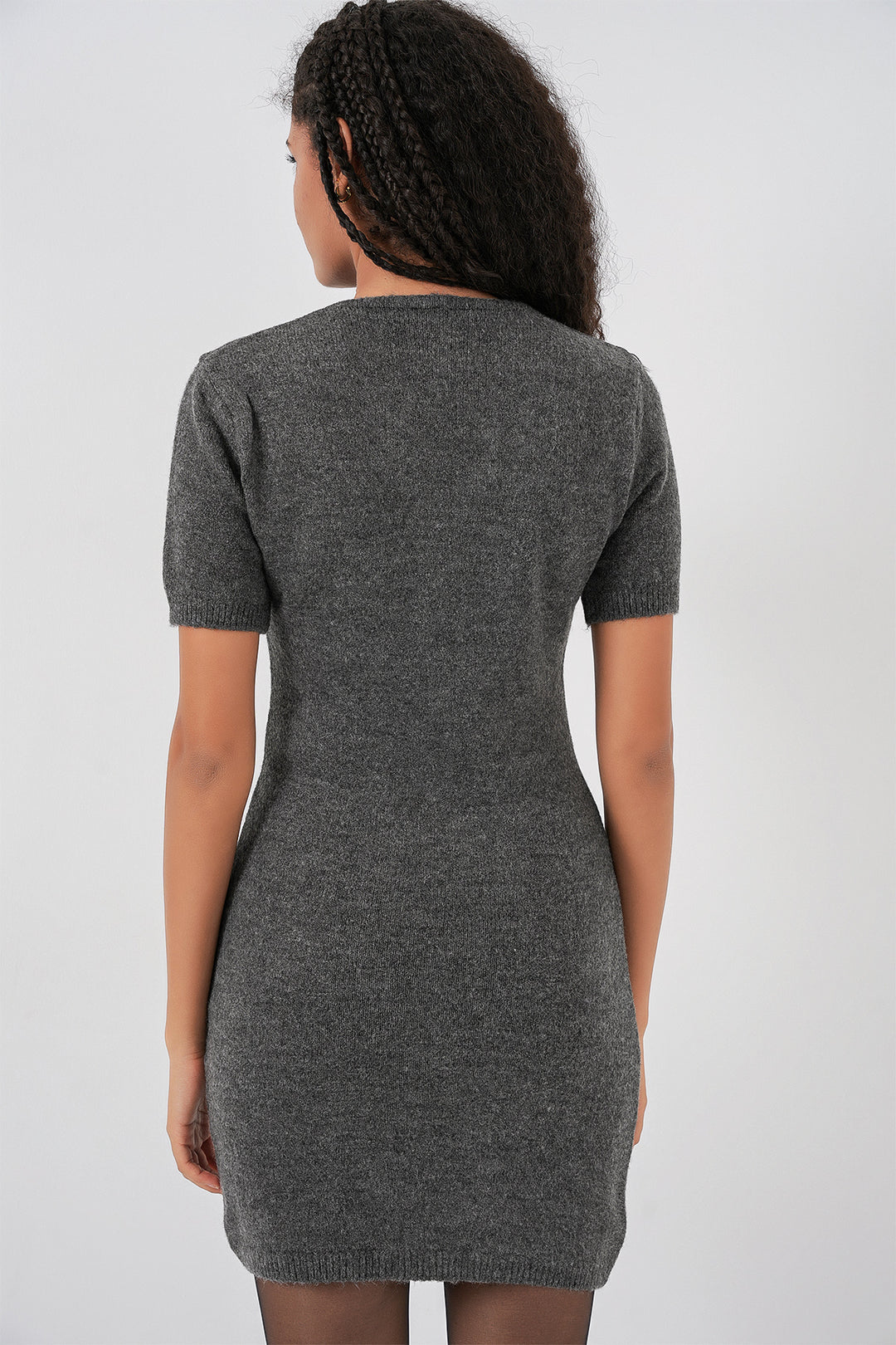 Bigdart Robe en tricot avec détail de collier pour femme 15989 - Anthracite