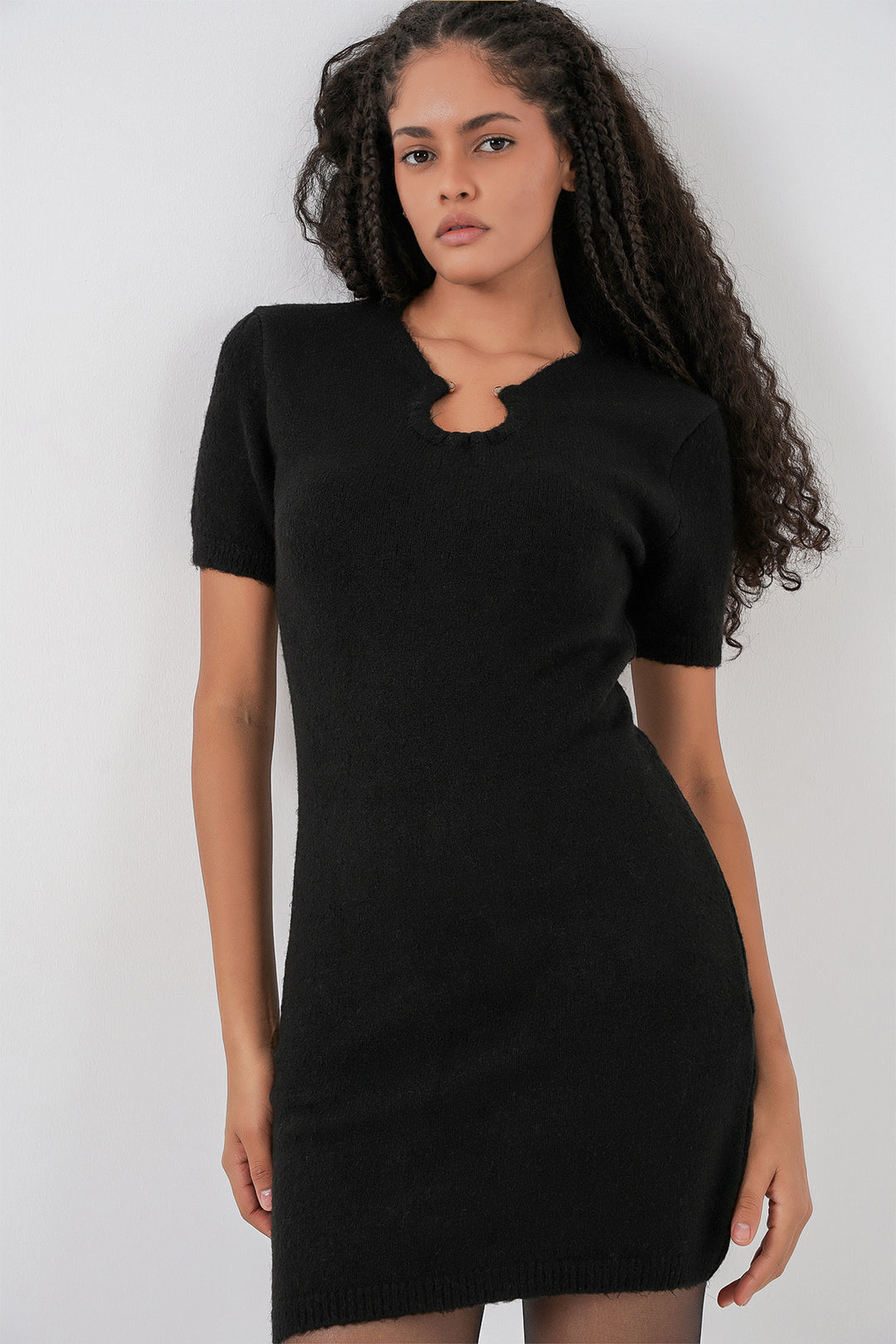 Bigdart Robe en tricot avec détail de collier pour femme 15989 - Noir