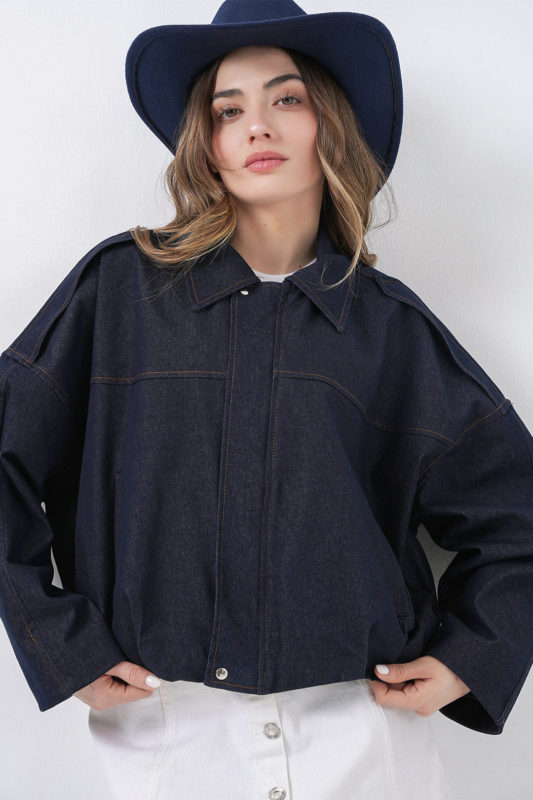 Bigdart Veste bomber en jean pour femme 0737 - Bleu marine