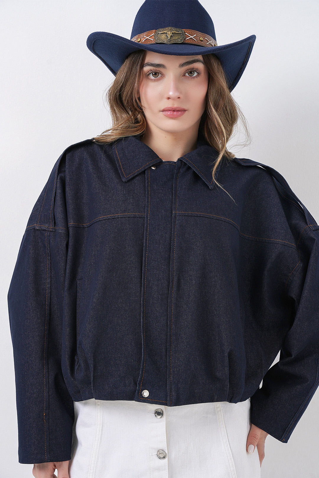 Bigdart Veste bomber en jean pour femme 0737 - Bleu marine