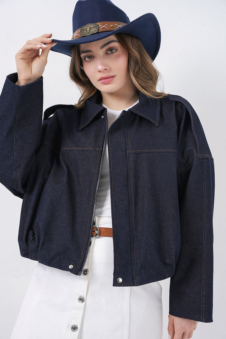 Bigdart Veste bomber en jean pour femme 0737 - Bleu marine