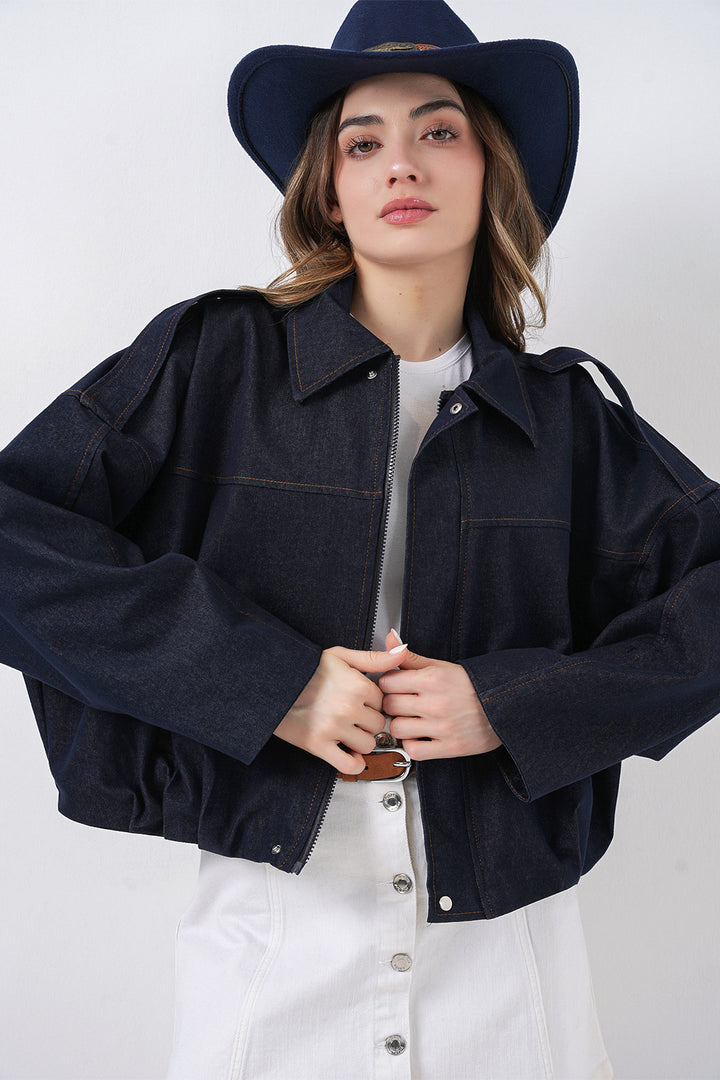 Bigdart Veste bomber en jean pour femme 0737 - Bleu marine