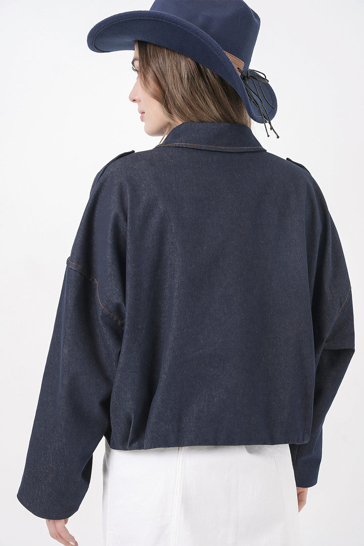 Bigdart Veste bomber en jean pour femme 0737 - Bleu marine
