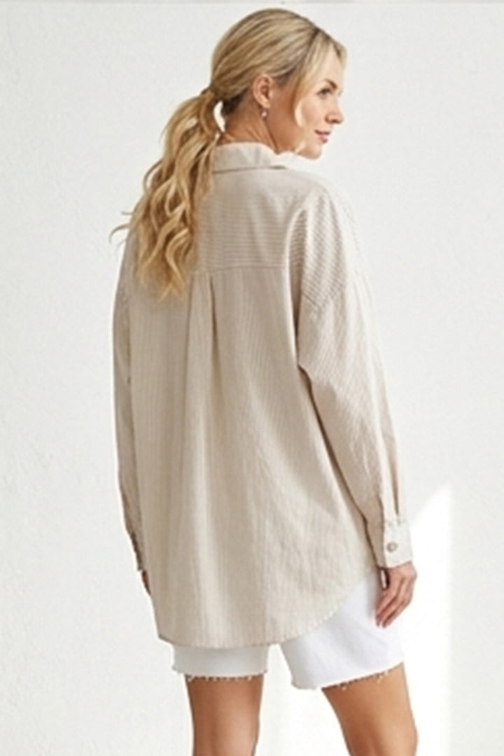 Bigdart Chemise oversize longue basique à rayures crème et noire pour femme 3900 - c.Crème