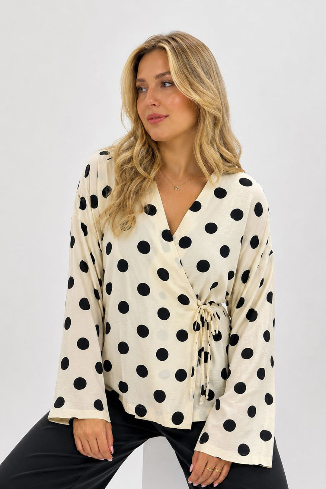 Bigdart Chemisier à pois croisé pour femme 40004 - Crème