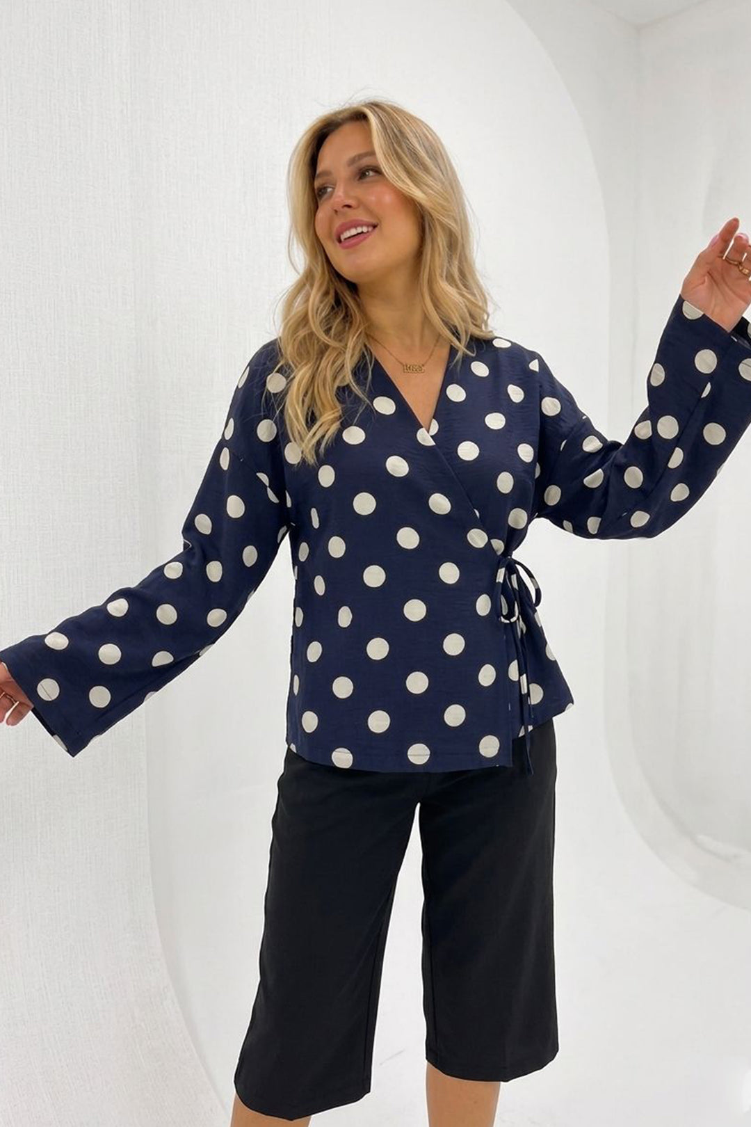 Bigdart Chemisier à pois croisé pour femme 40004 - Bleu marine