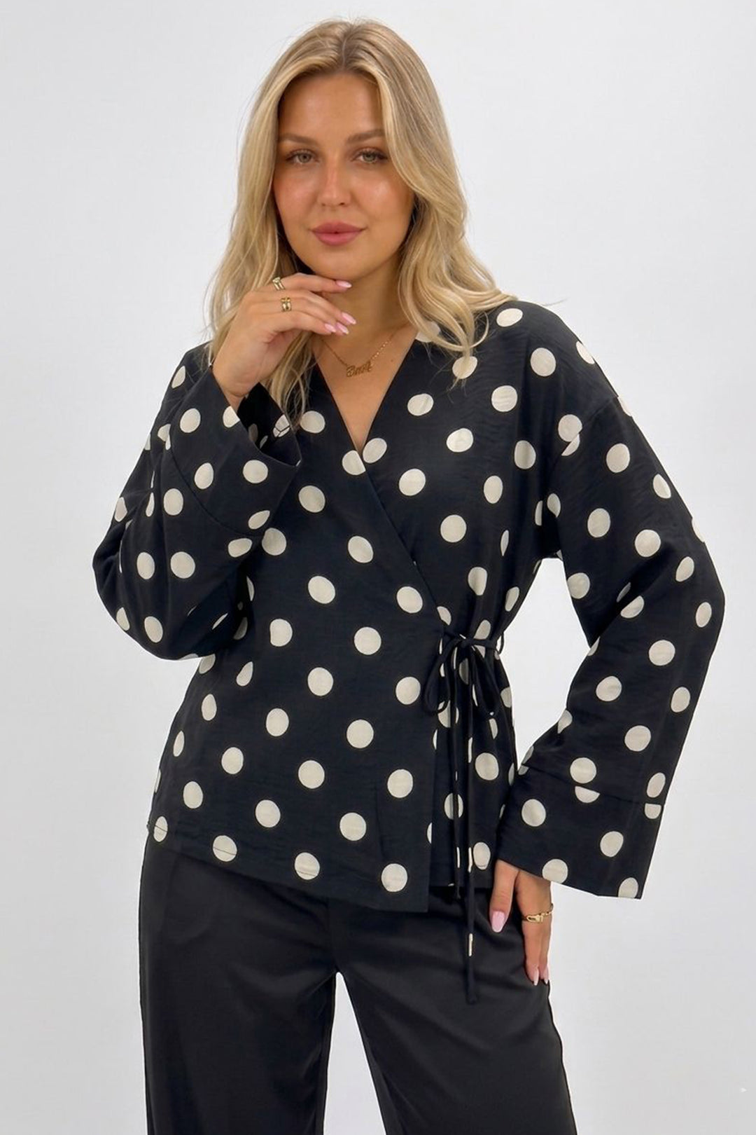 Bigdart Chemisier à pois croisé pour femme 40004 - Noir