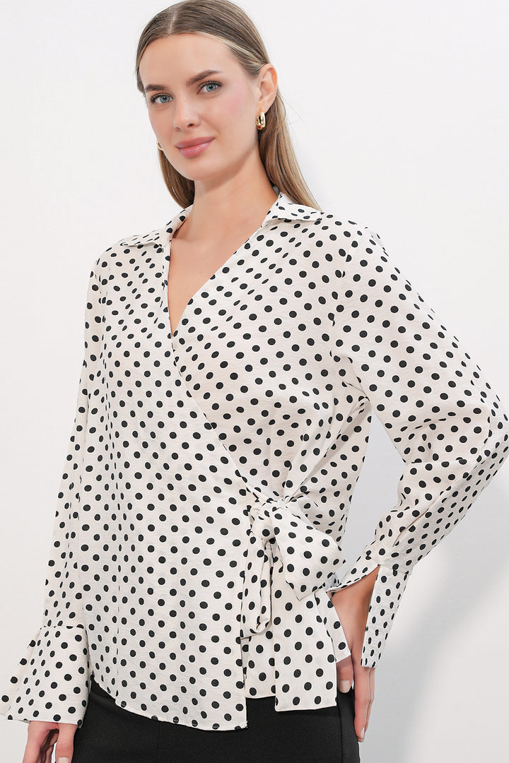 Bigdart Blouse à pois croisée pour femme 40036 - b.Blanc