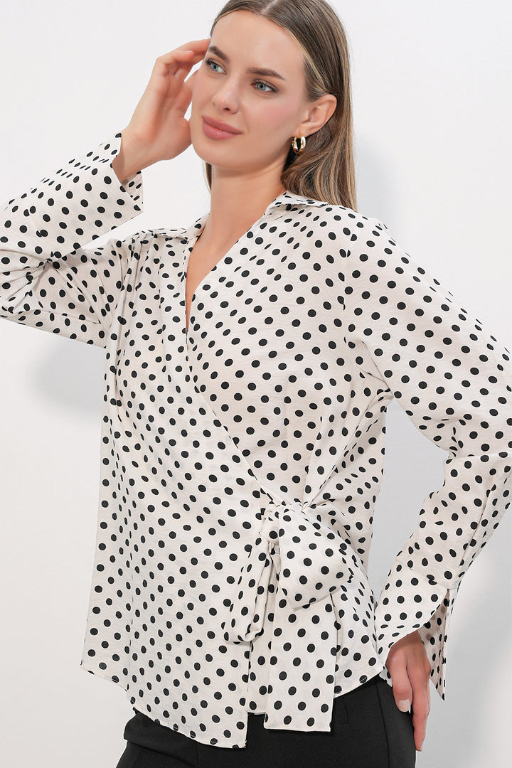 Bigdart Blouse à pois croisée pour femme 40036 - b.Blanc