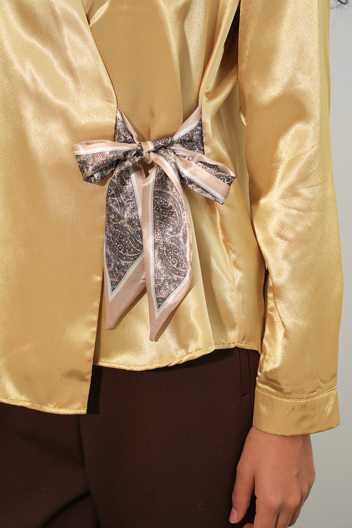 Bigdart Chemise en satin croisée pour femmes 20386 - Jaune doré