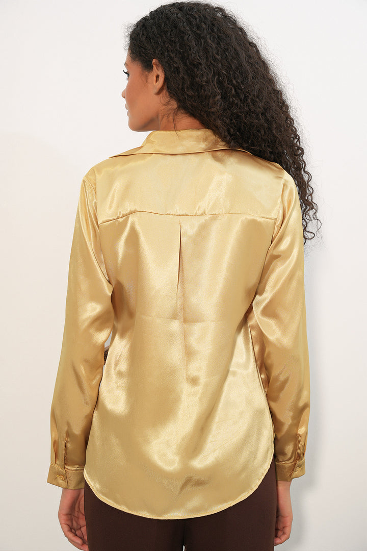 Bigdart Chemise en satin croisée pour femmes 20386 - Jaune doré