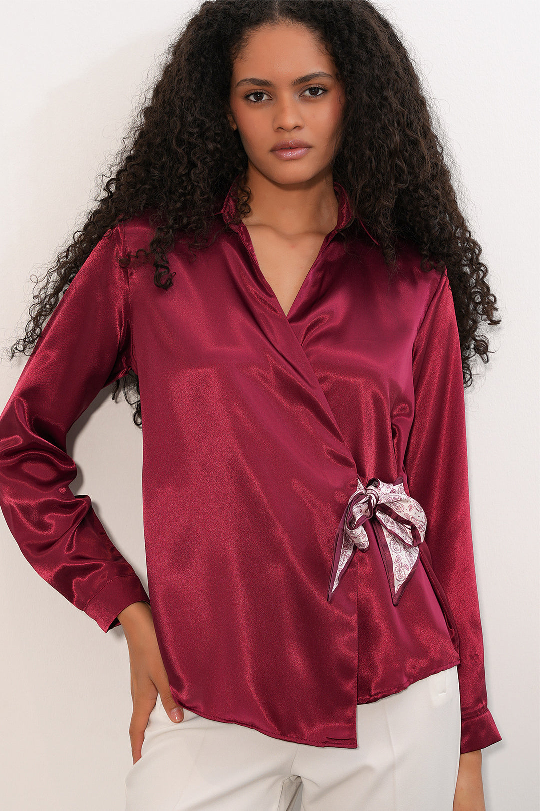 Bigdart Chemise en satin croisée pour femme 20386 - Bordeaux