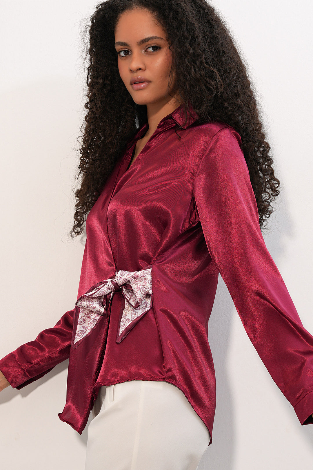 Bigdart Chemise en satin croisée pour femme 20386 - Bordeaux