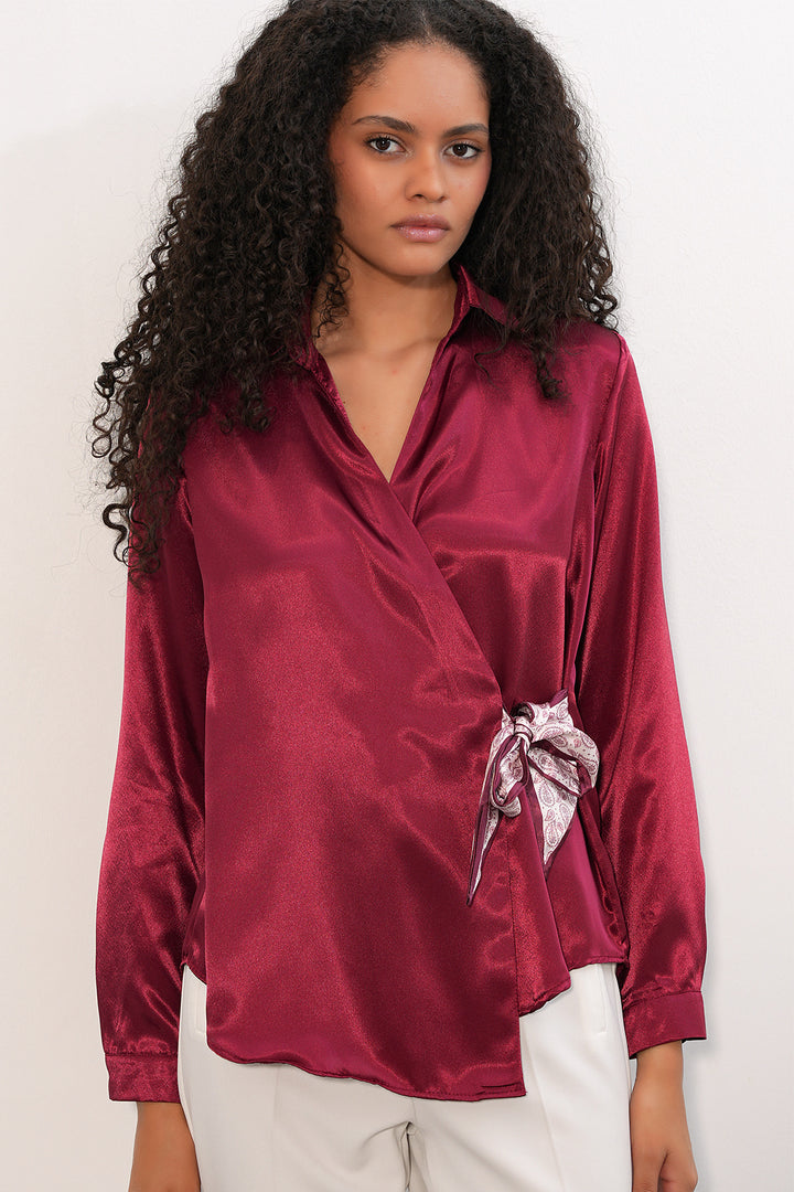 Bigdart Chemise en satin croisée pour femme 20386 - Bordeaux