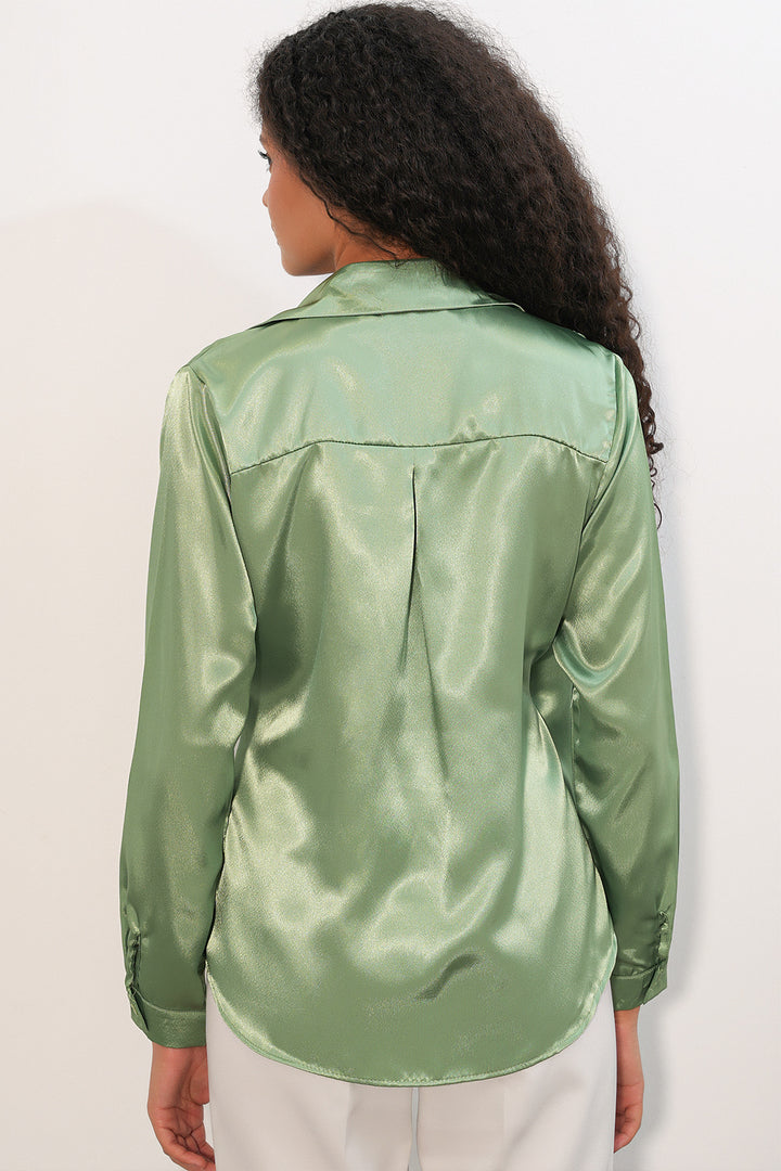 Bigdart Chemise en satin croisée pour femme 20386 - Vert clair
