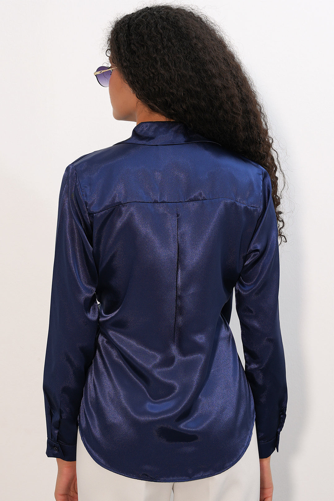 Bigdart Chemise en satin croisée pour femme 20386 - Bleu marine