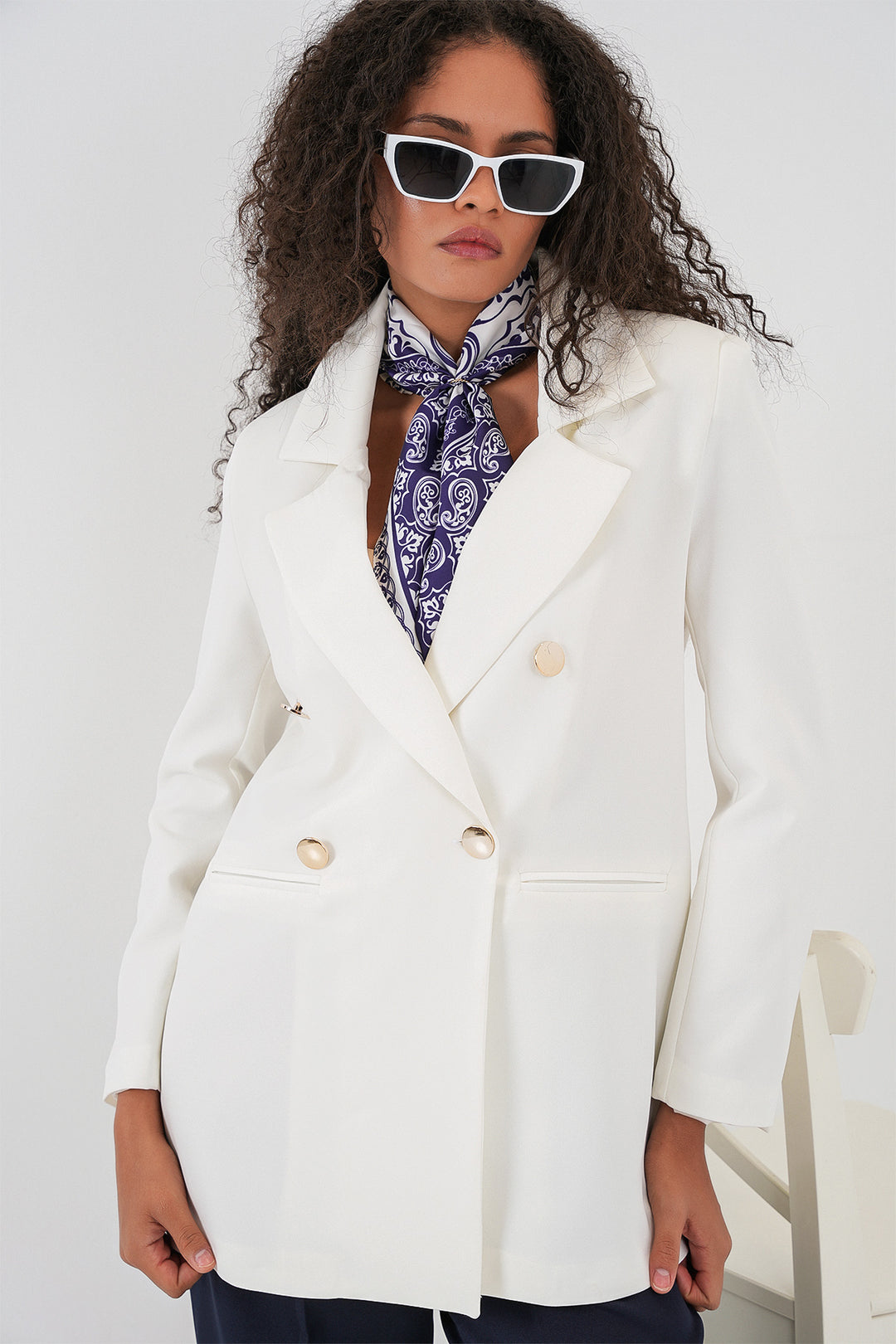 Bigdart Veste blazer croisée pour femme 0722 - Blanc