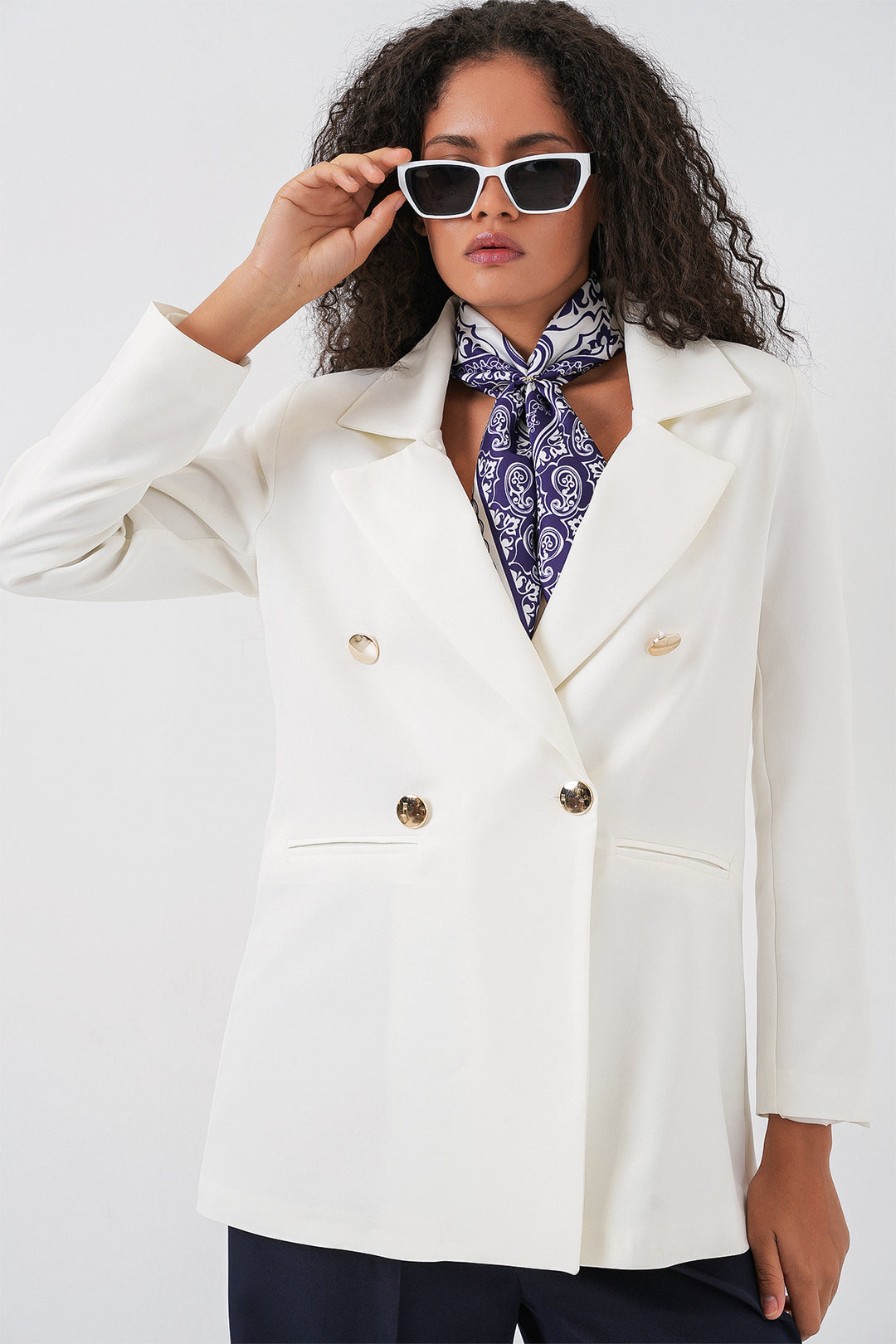 Bigdart Veste blazer croisée pour femme 0722 - Blanc