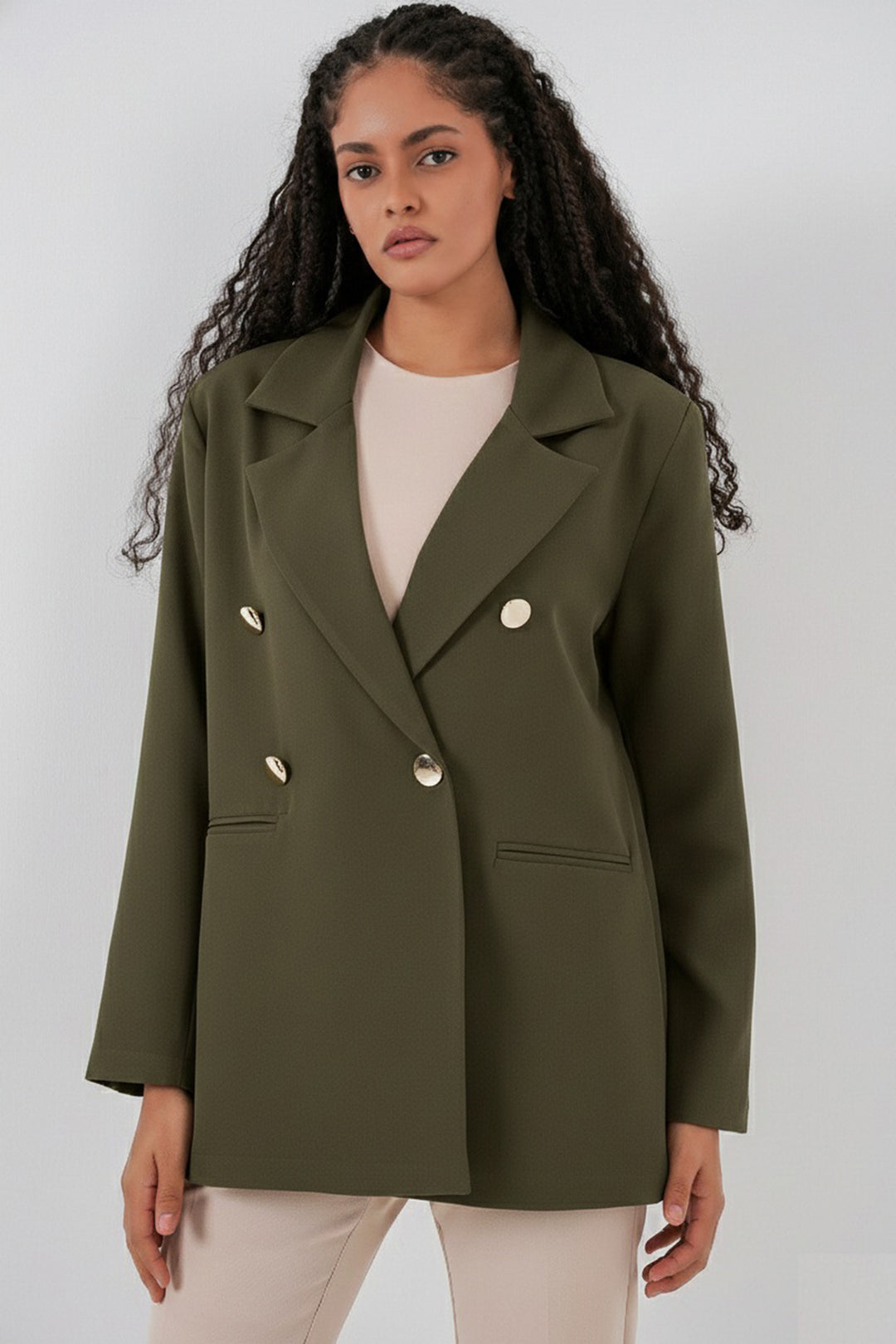 Bigdart Veste blazer à col croisé pour femme 0722 - Kaki