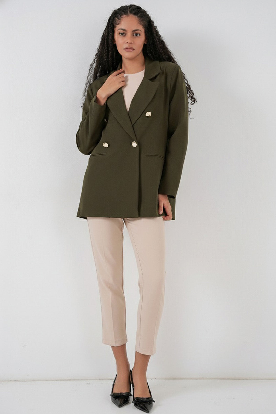 Bigdart Veste blazer à col croisé pour femme 0722 - Kaki