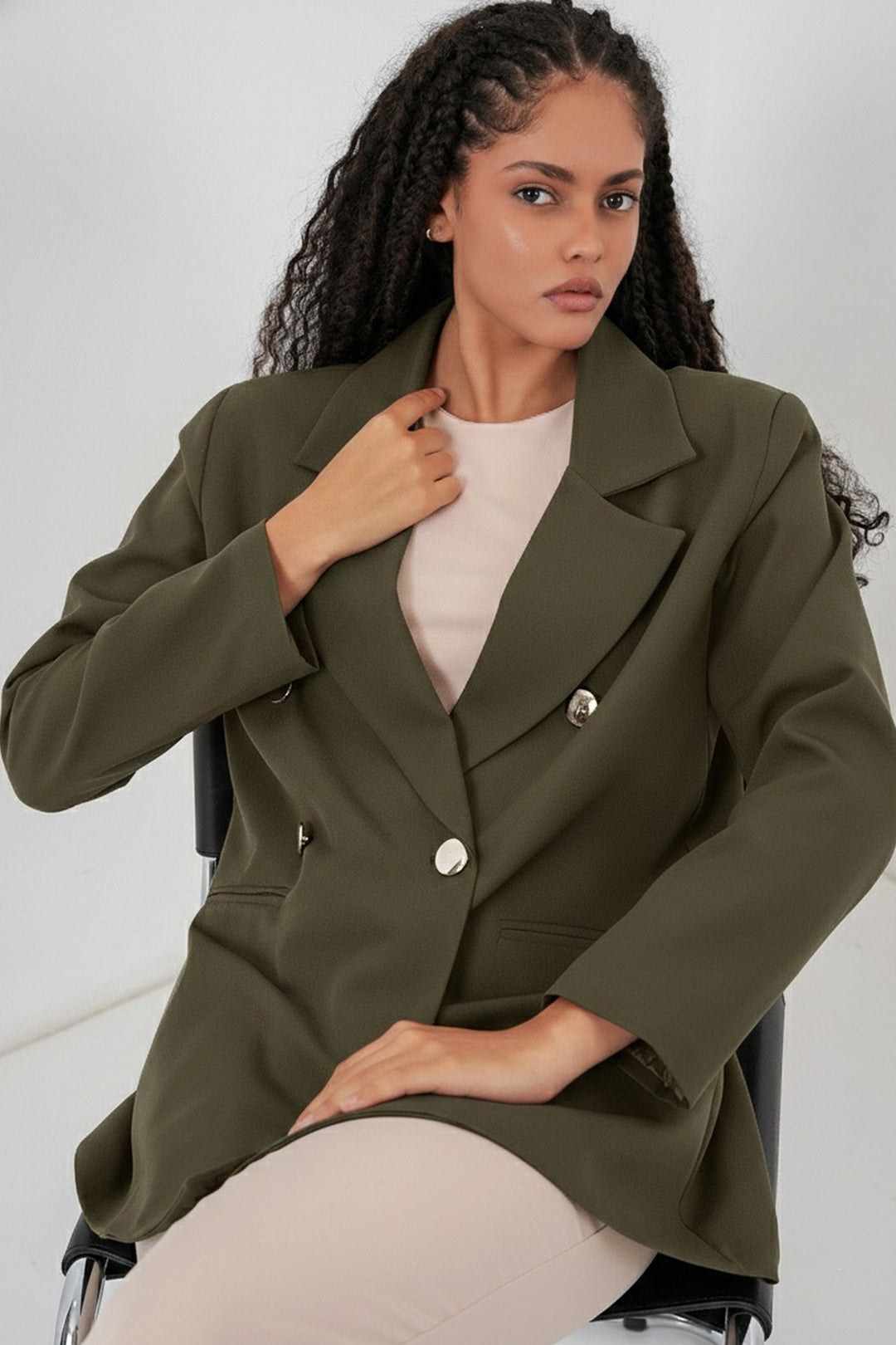 Bigdart Veste blazer à col croisé pour femme 0722 - Kaki