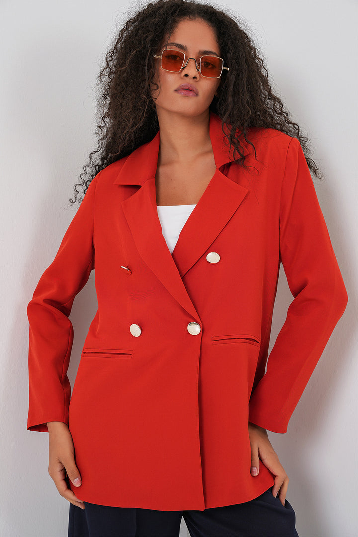 Bigdart Veste blazer à col croisé pour femme 0722 - Terre cuite
