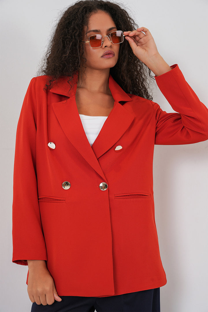 Bigdart Veste blazer à col croisé pour femme 0722 - Terre cuite