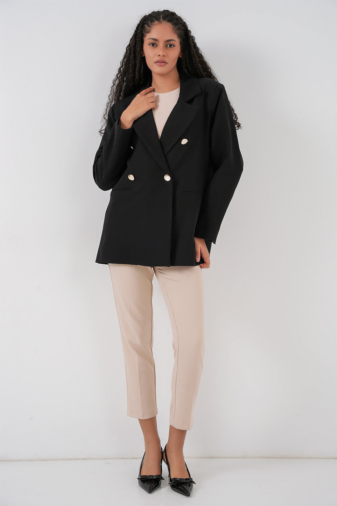Bigdart Veste blazer à col croisé pour femme 0722 - Noir
