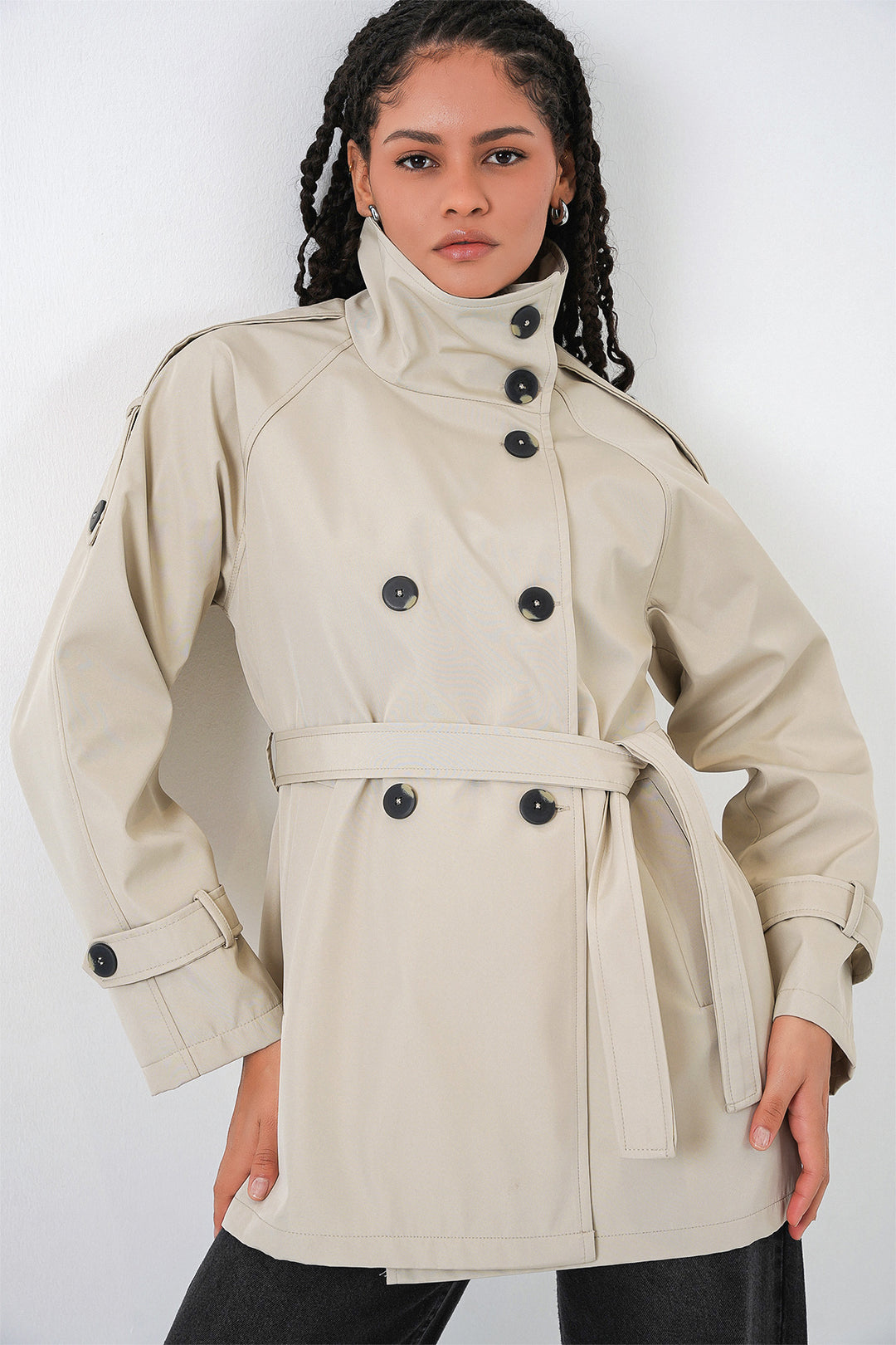 Bigdart Manteau court croisé pour femme 5980 - Beige