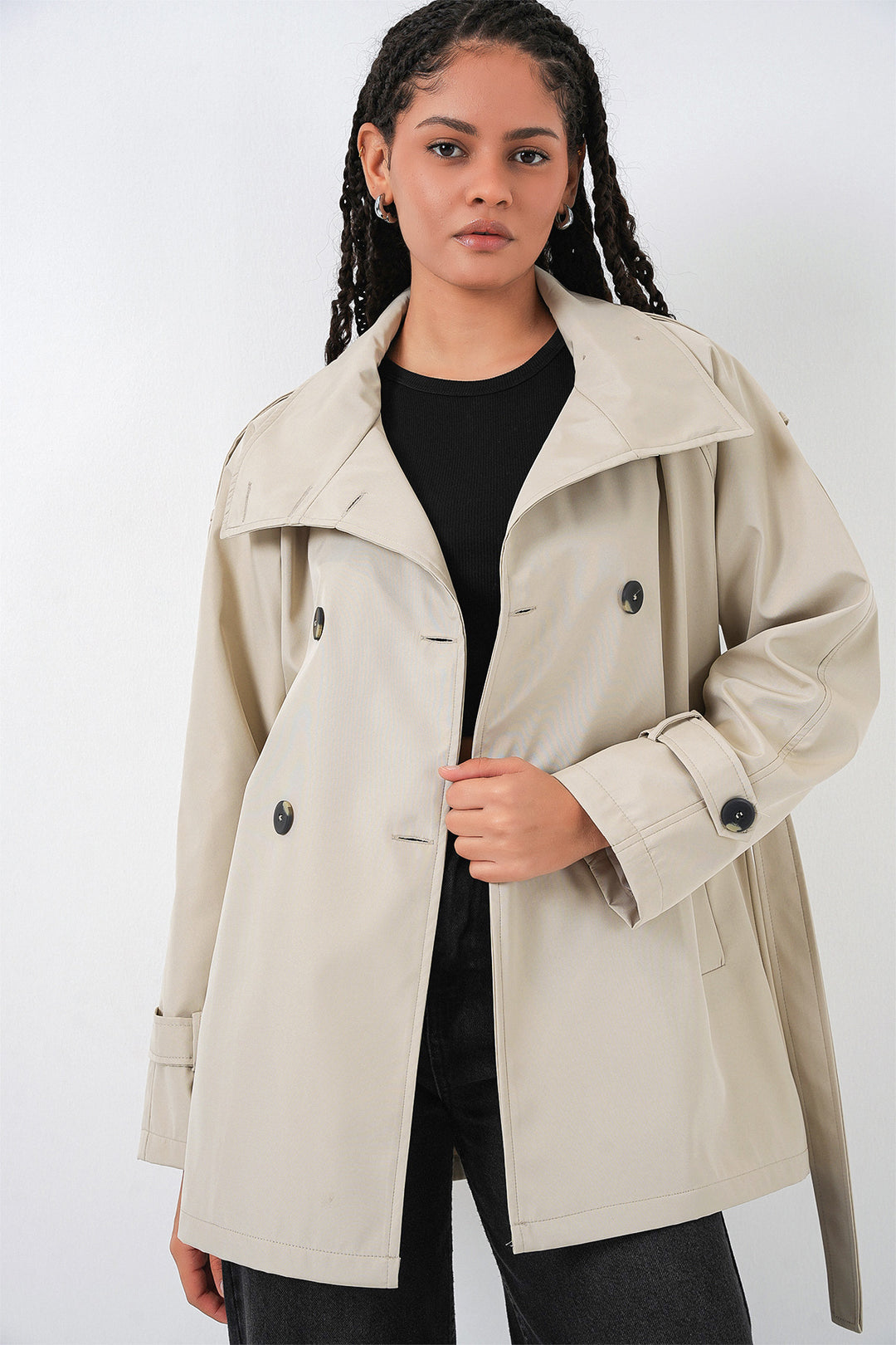 Bigdart Manteau court croisé pour femme 5980 - Beige