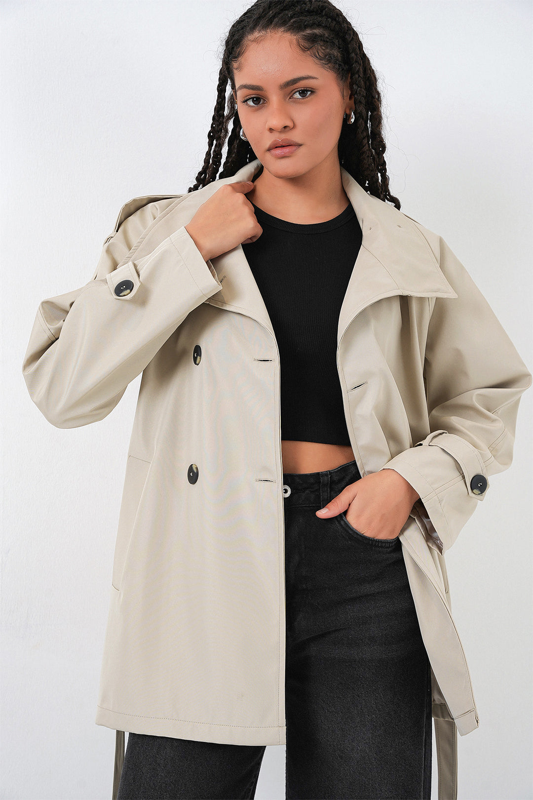 Bigdart Manteau court croisé pour femme 5980 - Beige