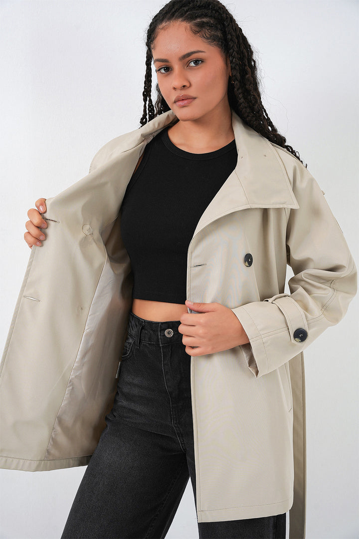 Bigdart Manteau court croisé pour femme 5980 - Beige