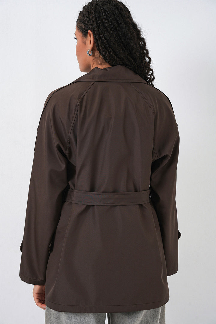 Bigdart Veste trench courte à col croisé pour femme 5980 - Marron
