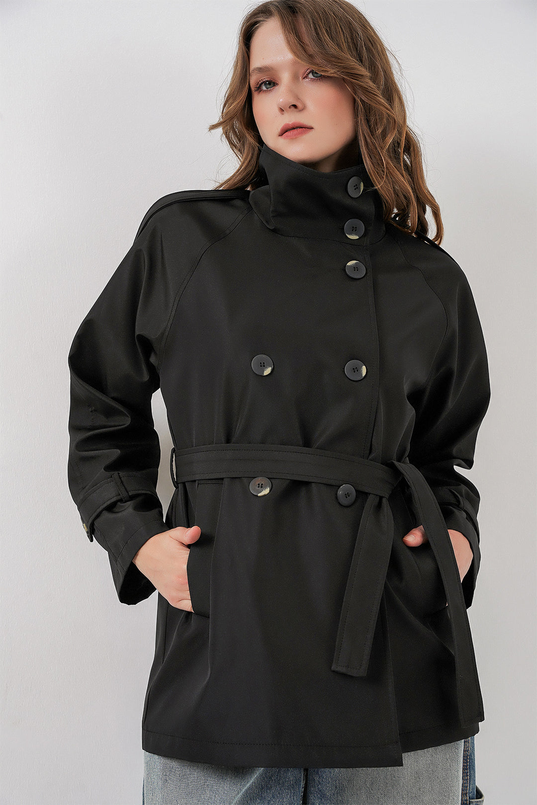 Bigdart Trench-coat court à col croisé pour femme 5980 - Noir