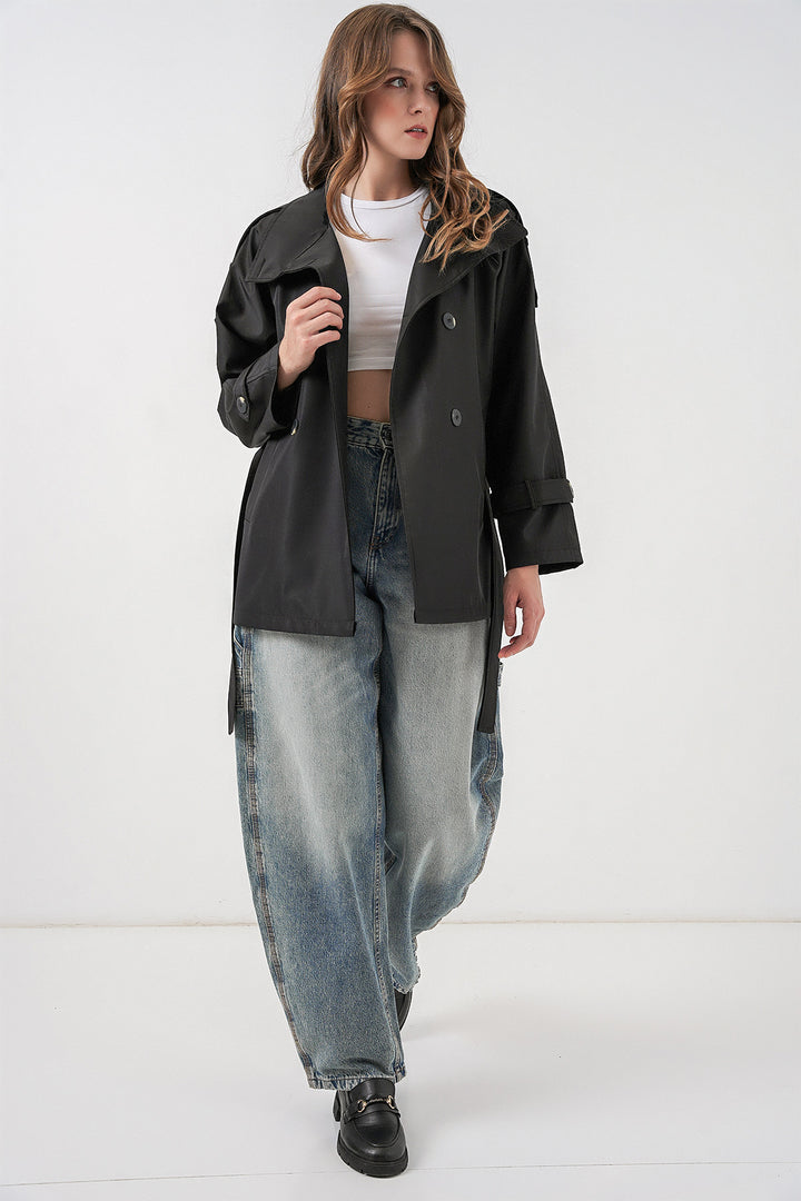 Bigdart Trench-coat court à col croisé pour femme 5980 - Noir