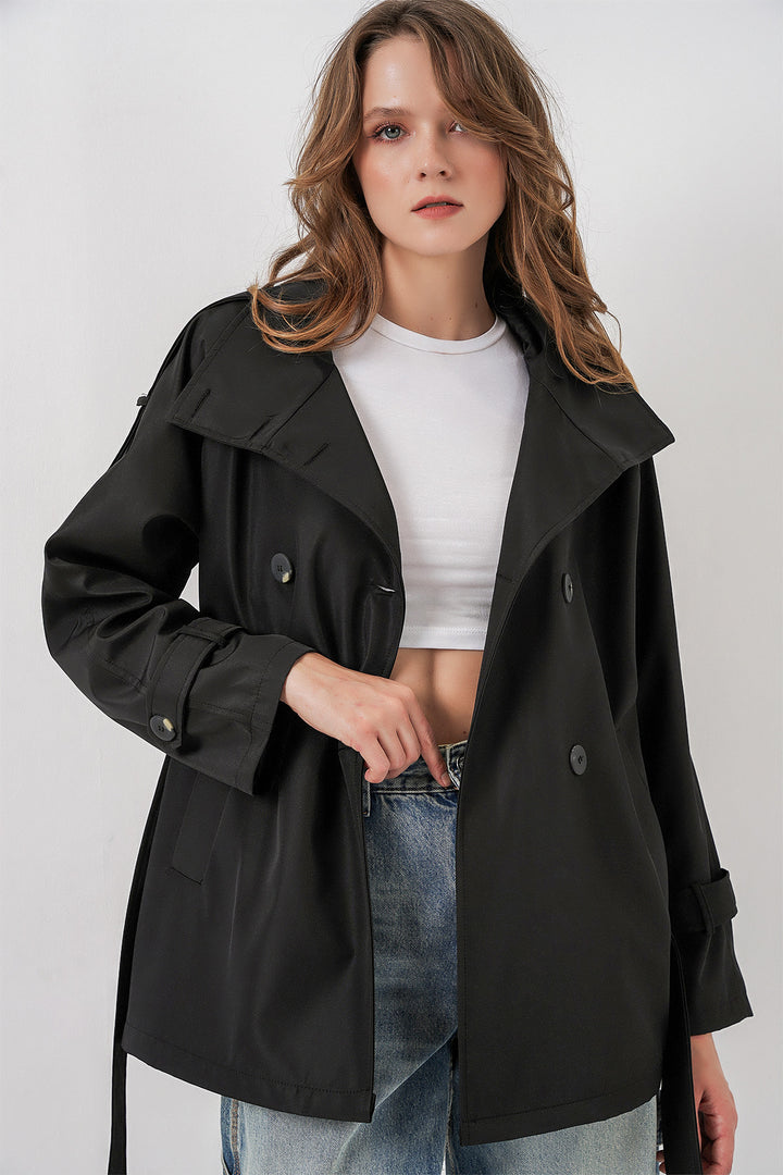Bigdart Trench-coat court à col croisé pour femme 5980 - Noir