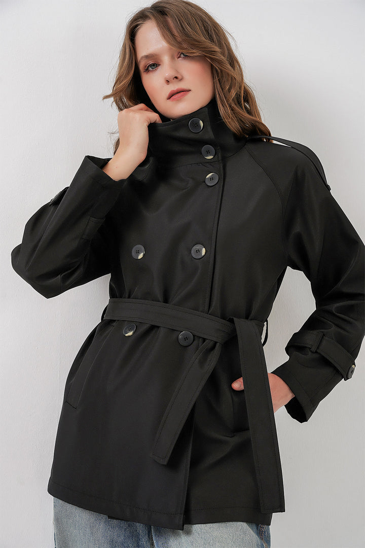 Bigdart Trench-coat court à col croisé pour femme 5980 - Noir