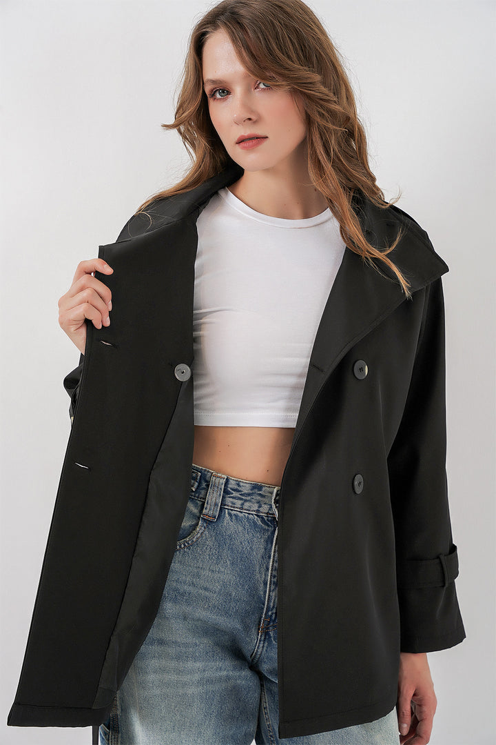 Bigdart Trench court à col croisé pour femme 5980 - Noir