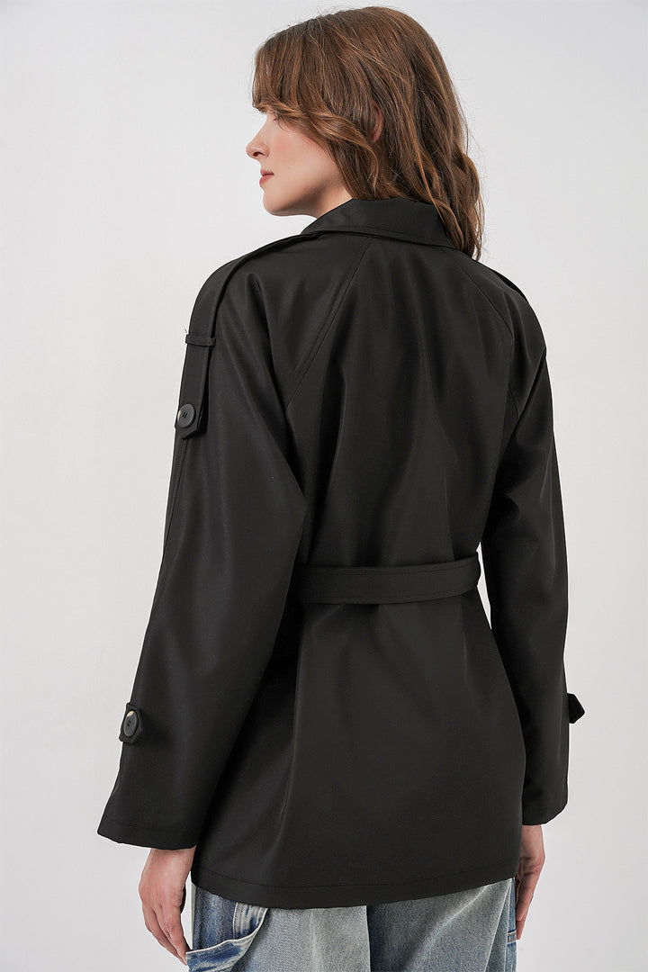 Bigdart Trench court à col croisé pour femme 5980 - Noir
