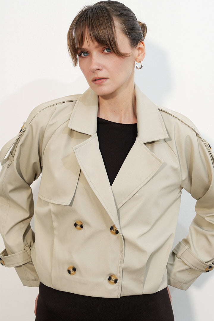 Bigdart Trench-coat court à col croisé pour femme 5995 - Beige