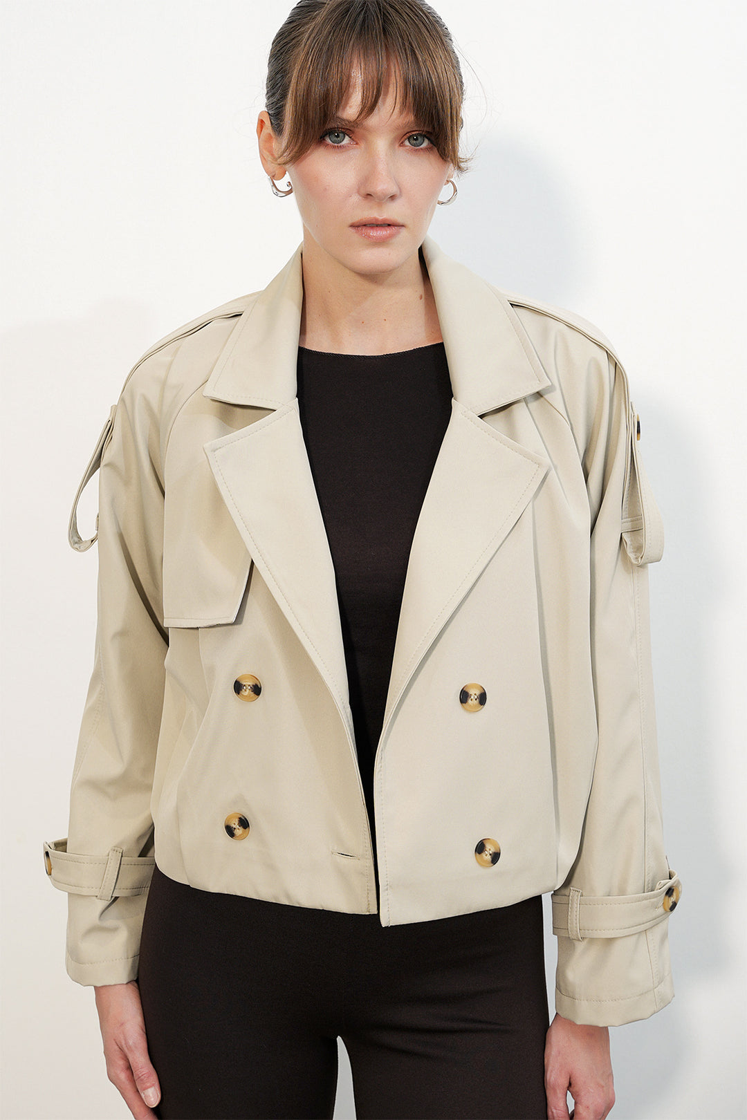 Bigdart Trench-coat court à col croisé pour femme 5995 - Beige
