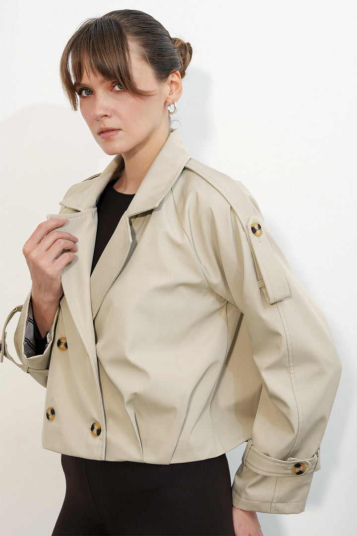 Bigdart Trench-coat court à col croisé pour femme 5995 - Beige