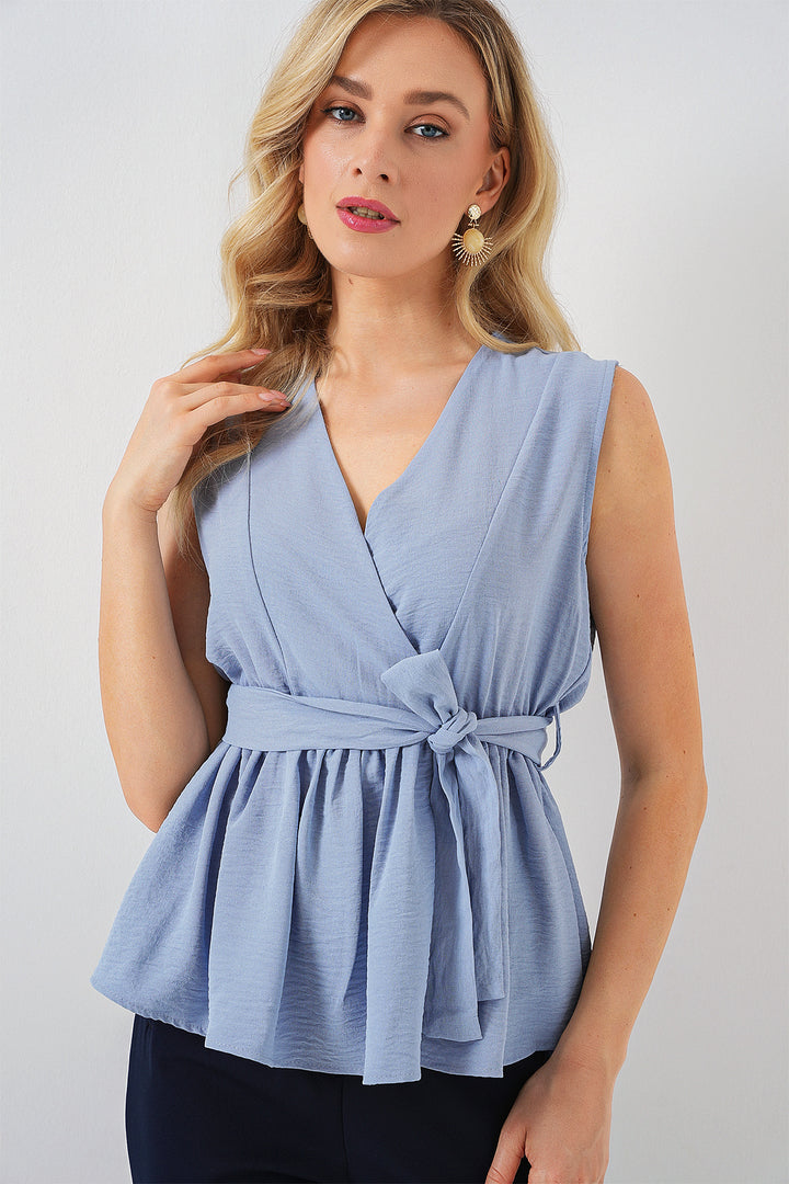 Bigdart Blouse Sans Manches à Col Croisé Femme 966 - Bleu