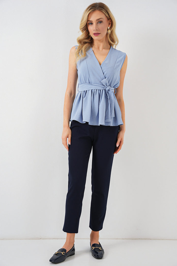 Bigdart Blouse Sans Manches à Col Croisé Femme 966 - Bleu