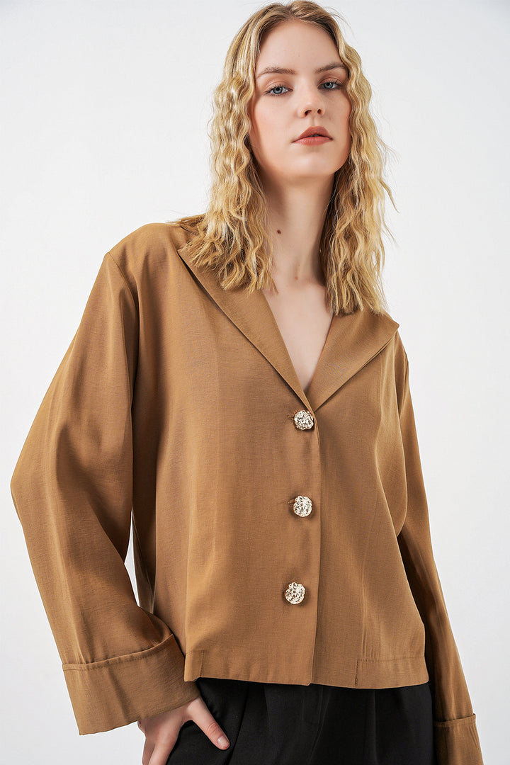 Bigdart Veste oversize à col croisé femme 0747 - Camel