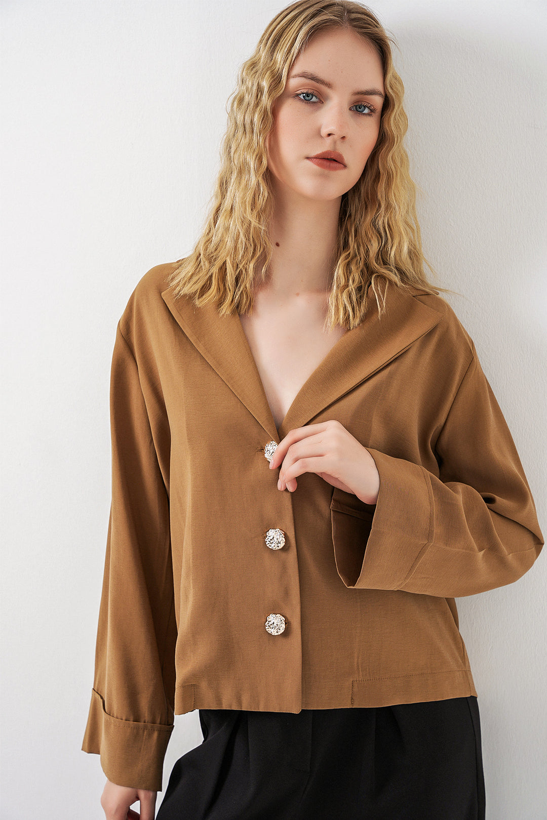 Bigdart Veste oversize à col croisé femme 0747 - Camel