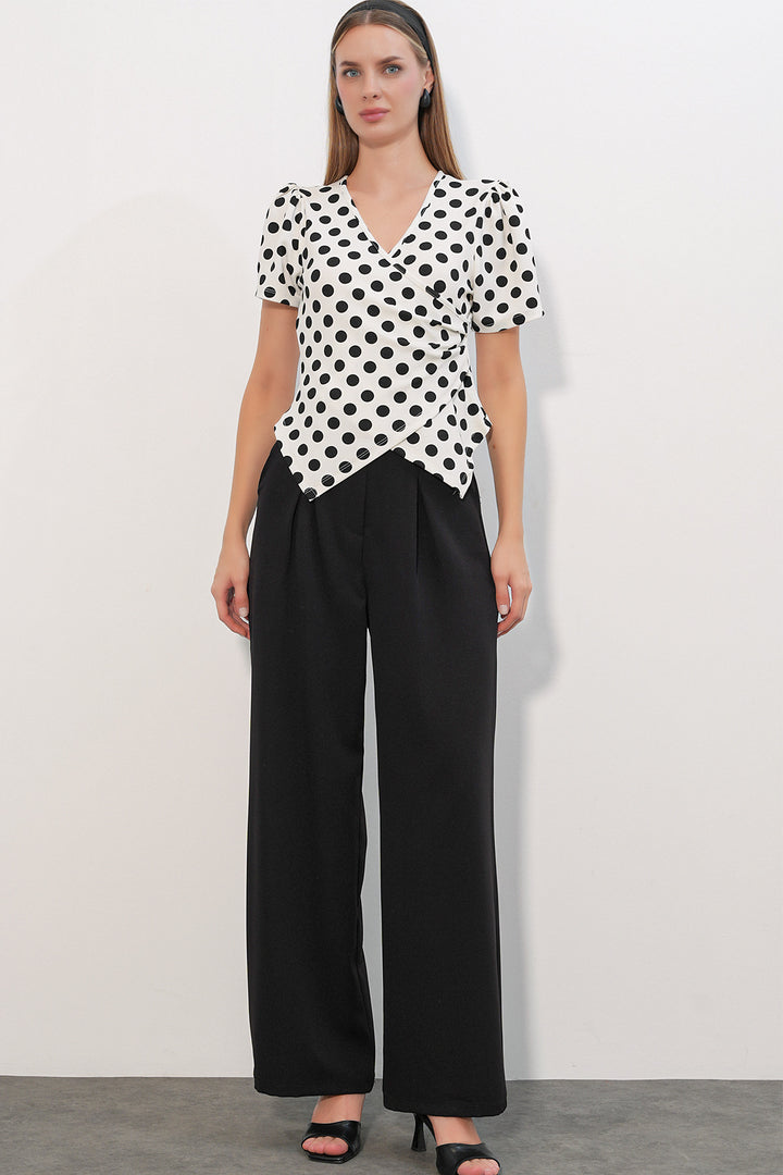 Bigdart Blouse à pois croisée à col pour femme 40027 - Blanc